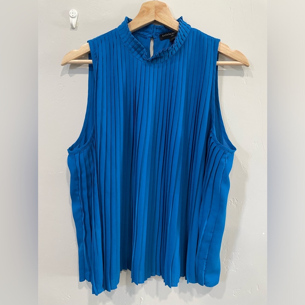 Deep teal sleeveless pleated top